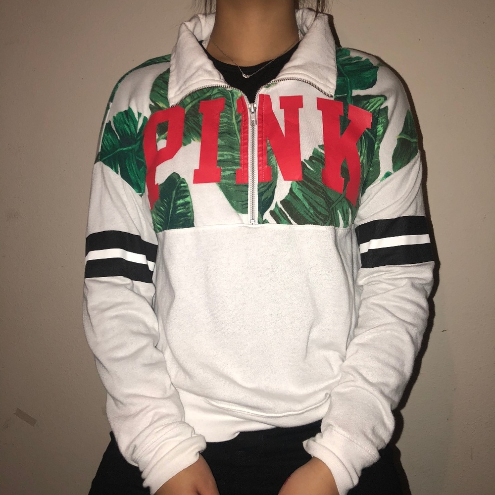 White Tropical Quarter Zip